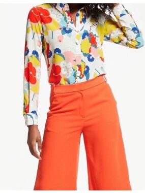 Boden The Silk Shirt Long-Sleeve Button Up Shirt Ivory Blooming Bouquet Floral 6